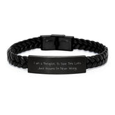 Funny Therapist Gifts for Men from Friends - Interlaced Leather Bracelet, Assumedly Never Wrong - Christmas Unique Presents - Image 1